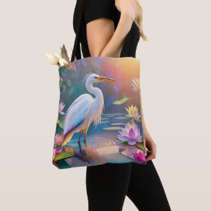 Orange Billed White Heron Fantasy Bird Tote Bag