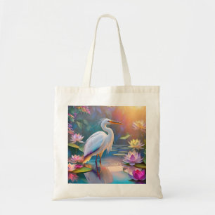 Orange Billed White Heron Fantasy Bird Tote Bag
