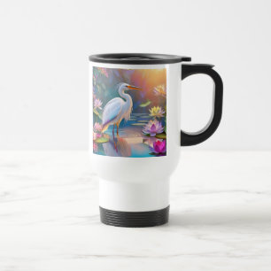 Orange Billed White Heron Fantasy Bird Travel Mug