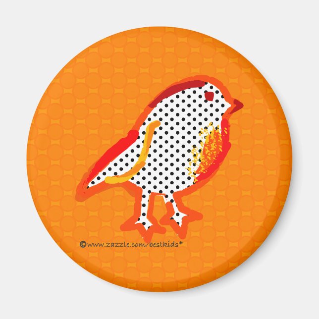 ' orange bird' digital painting magnet (Front)