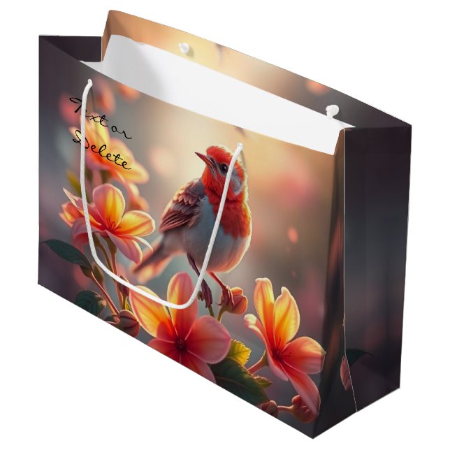 Orange Bird Floral Gift Bag (Front Angled)