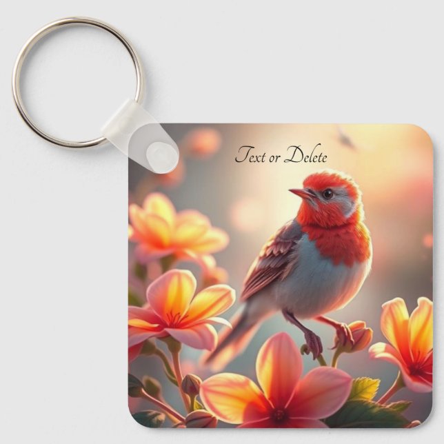 Orange Bird Floral Keychain (Front)