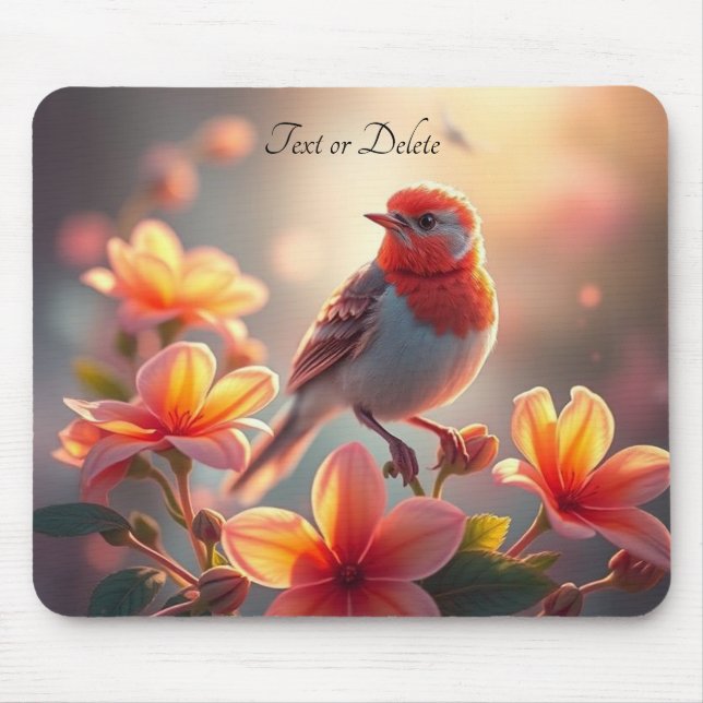Orange Bird Floral Mousepad (Front)
