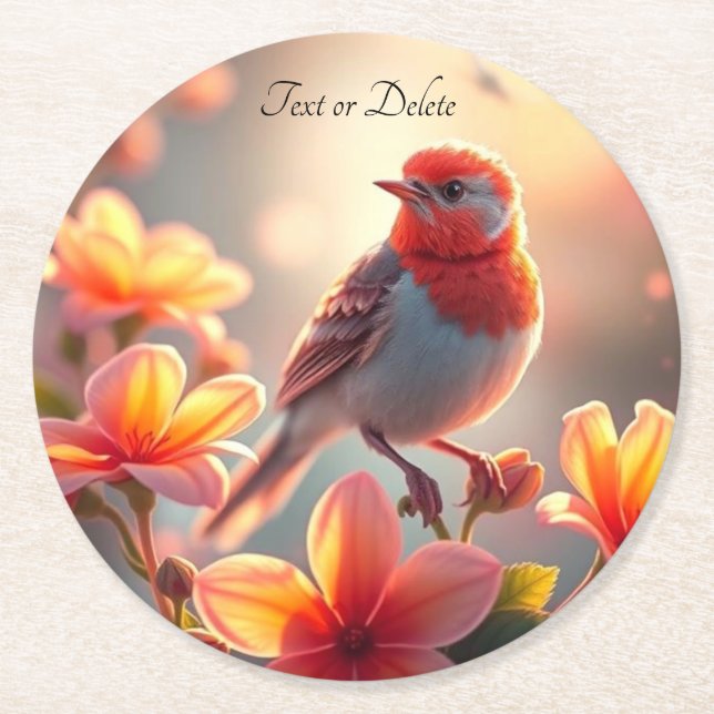 Orange Bird Floral Paper Coaster (Front)