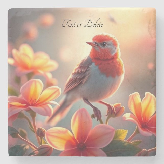 Orange Bird Floral Stone Coaster (Front)