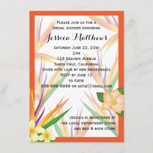 Orange Bird of Paradise Bridal Shower Wedding Invitation