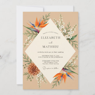 Orange Bird Of Paradise Eucalyptus Wedding Invitation