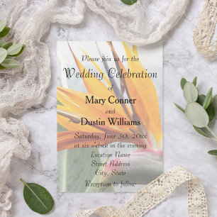 Orange Bird of Paradise Floral Wedding Invitation
