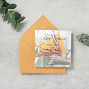 Orange Bird of Paradise Floral Wedding Invitation