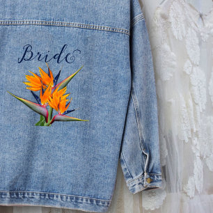 Orange Bird of Paradise Flowers Brides Denim Jacket