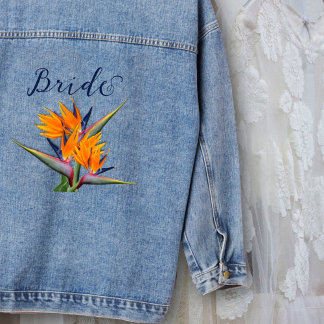 Orange Bird of Paradise Flowers Brides Denim Jacket