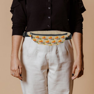 Orange Bird of Paradise Plant Pattern on Khaki Bum Bags