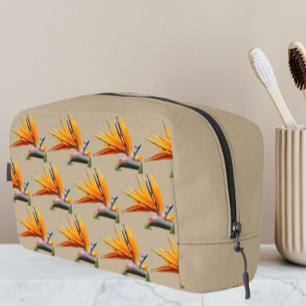 Orange Bird of Paradise Plant Pattern on Khaki Dopp Kit