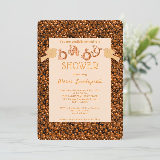 Orange Birds & Gemstones Baby Shower Invitation (Standing Front)