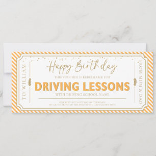 Orange Birthday Driving Lessons Gift Voucher Card