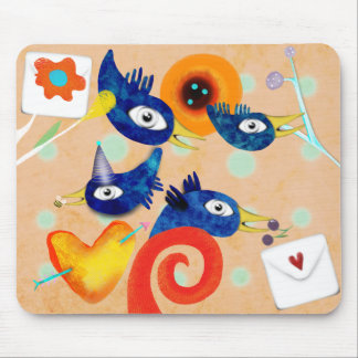 Orange Birthday Party birds heart Mouse Mat