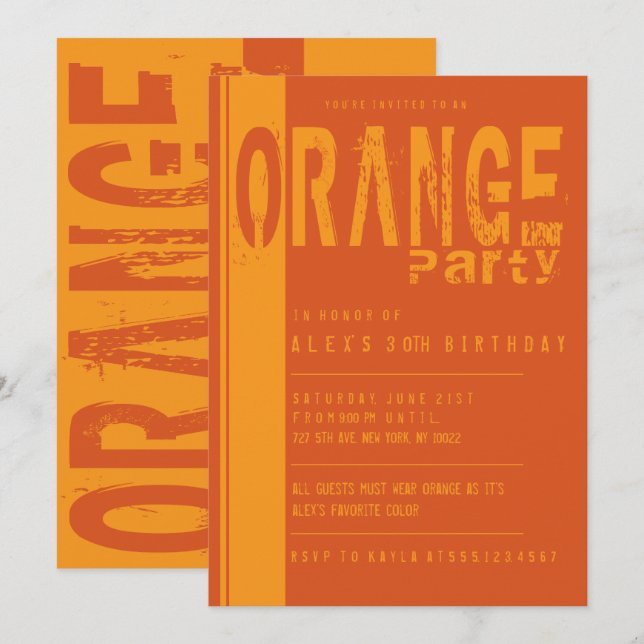 Orange Birthday Party Invitations (Front/Back)
