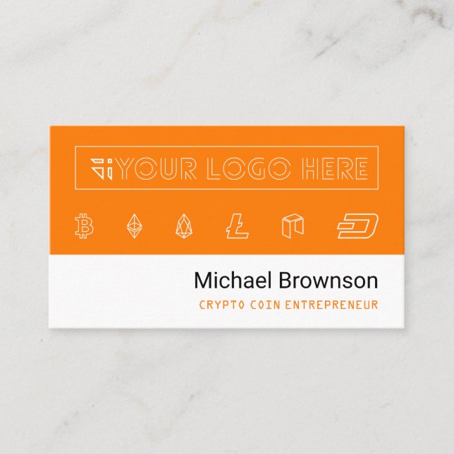 Orange Bitcoin Accepted Crypto Coin Entrepreneur Business Card (Front)