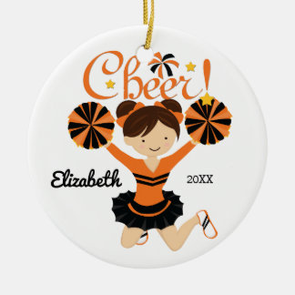 Orange & Bla Cheer Dark Hair Cheerleader Ornament