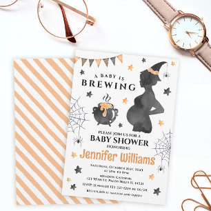 Orange black a baby is brewing witch baby shower invitation