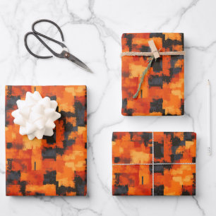 Orange & Black Abstract Wrapping Paper Sheet