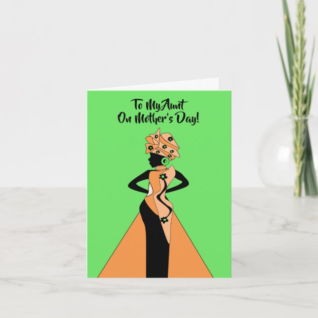 Orange & Black African American Lady Mother's Day  Card (Front)