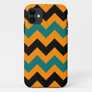 Orange Black and Dark Cyan Chevron Zigzap Pattern iPhone 11 Case