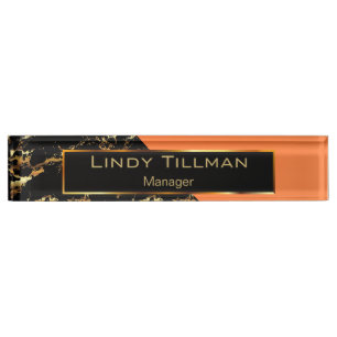 Orange, Black and Gold Marble Nameplate