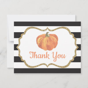 Orange Black and Gold Pumpkin Autumn Fall Thank Yo You Card