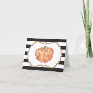 Orange Black and Gold Pumpkin Autumn Fall Thank You Card