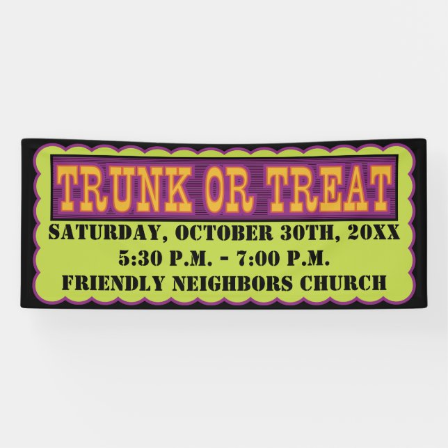 Orange, Black and Green Trunk Or Treat Banner (Horizontal)
