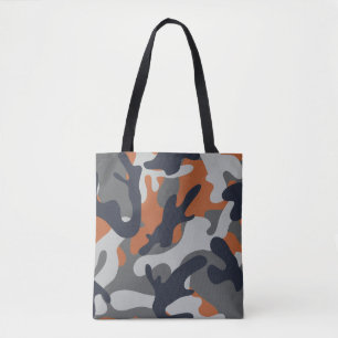 Orange, Black, and Grey Camouflage Style  Tote Bag