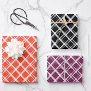 Orange Black and Purple Modern Plaid Pattern Wrapping Paper Sheet