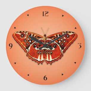 Orange, black and white butterfly large clock