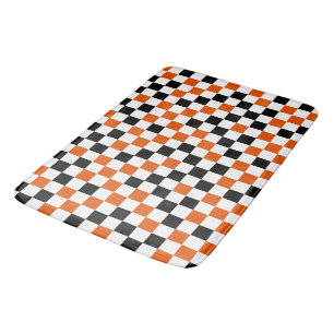 Orange Black and White Chequered Bath Mat