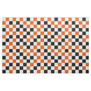 Orange Black and White Chequered Fabric