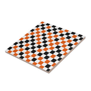 Orange Black and White Chequered Tile