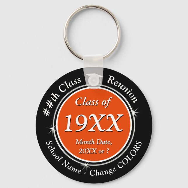 Orange, Black and White, Class Reunion Souvenirs Key Ring (Front)