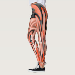 Orange Black and White Dancing Flames Leggings