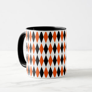 Orange Black and White Harlequin Diamonds Pattern Mug