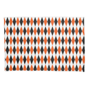 Orange Black and White Harlequin Diamonds Pattern Pillowcase
