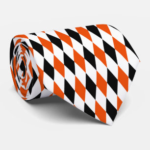 Orange Black and White Harlequin Diamonds Pattern Tie
