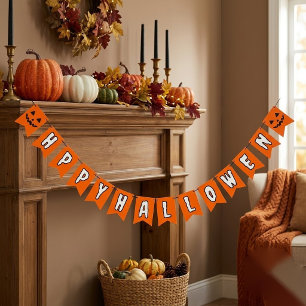 Orange Black and White Pumpkin Happy Halloween Bunting