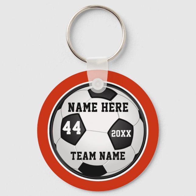 Orange, Black and White Soccer Gifts, Personalised Key Ring (Front)
