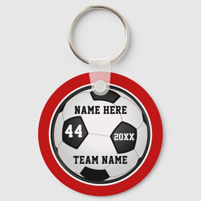 Orange, Black and White Soccer Gifts, Personalised Key Ring (Front)
