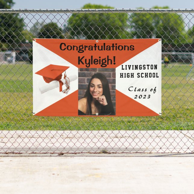 Orange, Black and White Vinyl Graduation Photo Banner (Insitu)