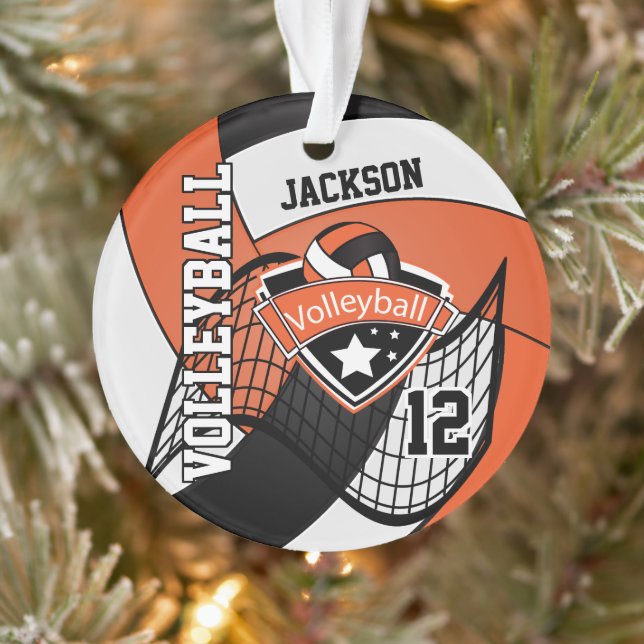 Orange, Black and White Volleyball  🏐❤ Ornament (Tree)