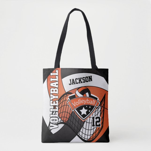Orange, Black and White Volleyball Tote Bag (Front)