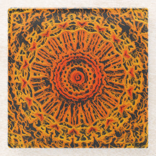 Orange, Black and Yellow Abstract Glass Coaster
