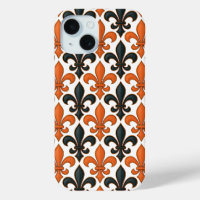 Orange Black Baroque Fleur-de-lis Pattern Design